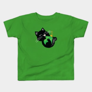 Cute black kitten with green ball Kids T-Shirt